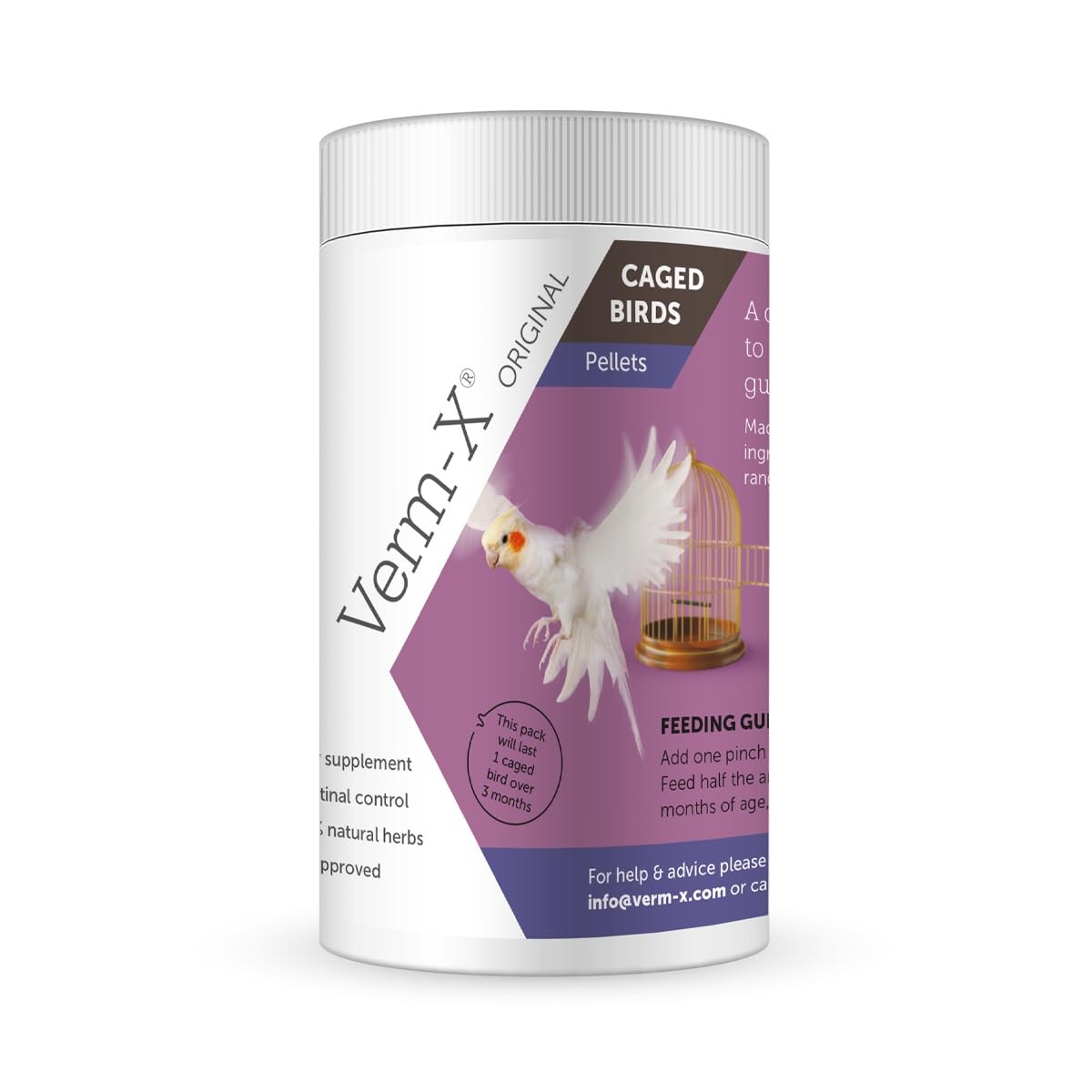 Verm-X Original All Natural Pellets for Caged Birds. Supports Intestinal Hygiene. Vet Approved. Restores and Maintains Gut Vitality. Wormwood Free Recipe., clear