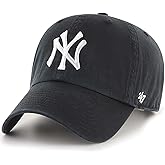 47 Brand MLB Black White Primary Logo Clean Up Adjustable Baseball Cap Hat, Adult One Size Fits All
