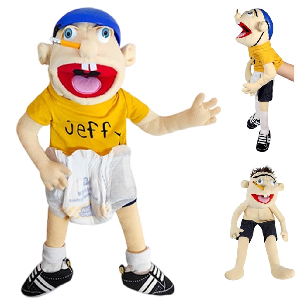 KUWUNG Jeffy Puppet Plush Toy Doll, 60cm Jeffy Hand Puppets with Working Mouth, Funny Puppets Toy for Boys and Girls, Soft PuppetS for Birthday Christmas Halloween Party