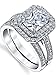 2 Carat Emerald-cut Sterling Silver 925 Double Halo Cubic Zirconia Wedding Engagement Ring Bridal Set