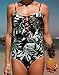 Sondiborn Swimwear Women's One Piece Criss Bandage Swimsuit Solid Color Floral Print Monokini (S, Print in Green)