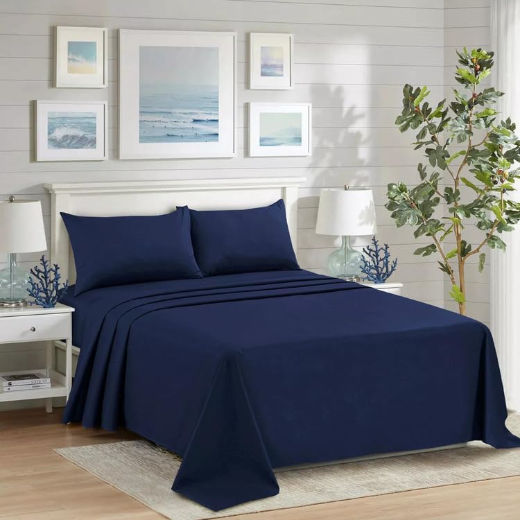 ZIMEL HOMES Non Iron Soft Poly-Cotton Plain Dyed Flat Bed Sheet Single, Double, King Available in 20 Modern Colors (Navy, Single)