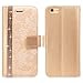 Cellularvilla Shiny Diamond Bling Glitter [Credit Card Holder Slot] Protective Pu Leather Wallet Case Cover Compatible with Apple iPhone 6 / iPhone 6s - Gold