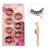 KLEBREIS 3D Faux Mink False Eyelashes Set,7 Pairs,false lashes Suitable for All Eyes, Professional Reusable Eyelashes,Seven Different Styles, Hand-made, with Eyelash Curler