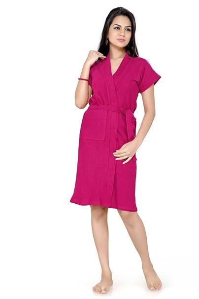 ELEVANTO Collection Cotton Half Sleeve Terry Bathrobe (Rani, Free Size)