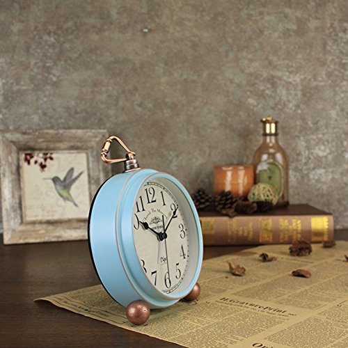 JUSTUP Table Clock, Vintage Non-Ticking Table Desk Alarm Clock Battery Operated with Quartz Movement HD Glass for Bedroom Living Room Kids (Arabic)