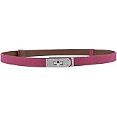 Women's Skinny Leather Belt with Adjustable Silver Turn-Lock Buckle - Ideal for Dresses, Jeans, and Coats, Black
