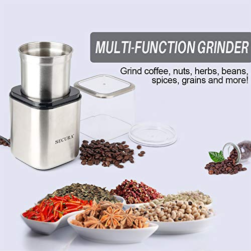 Secura Automatic Coffee Grinder and Spice Grinder with Stainless Steel