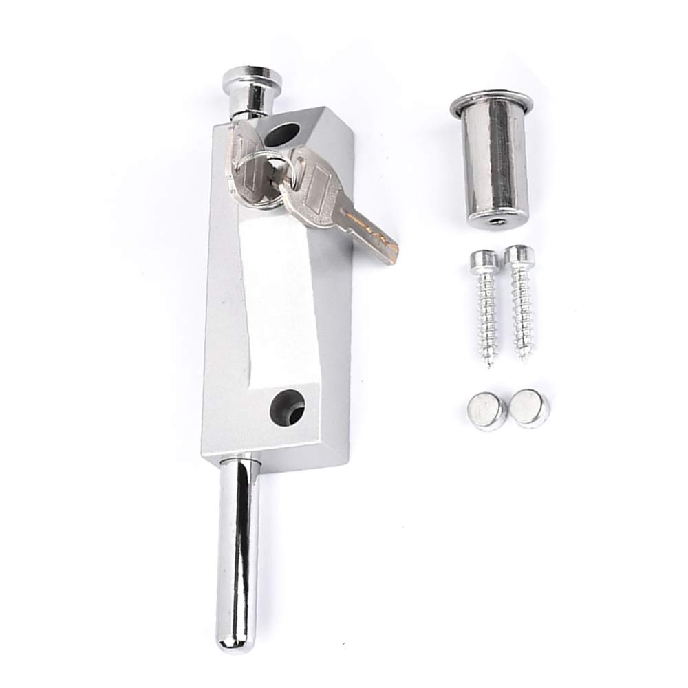 Door Pushbolt Multi-Purpose Door Bolt Safety Door Lock with 2 Keys for Revolving Doors, Pushing Doors, Sliding Doors, Wooden Doors, Aluminum Alloy Doors (Matte Silver)