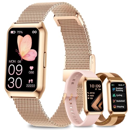 Reloj Inteligente Mujer, 1.47” HD Smartwatch con Marco de Aleación de Aluminio, Oxímetro Sueño Pulsometro, 100+ Modos Deportivos, Pulsómetro, IP68 Impermeable Smart Watches para iOS Android, 3 Correa