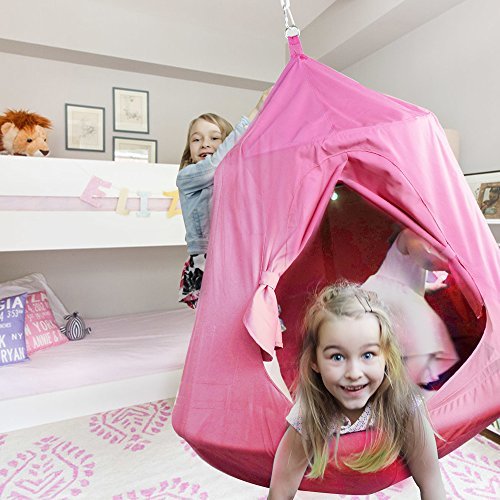 TopEva Waterproof Hanging Tree&Ceiling Hammock Tent Kids Sky Castle Paradise with Led Decoration Lights (Pink)