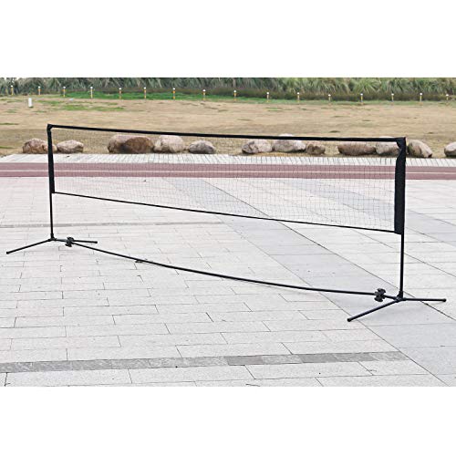 AJO Adjustable Foldable Portable Recreational Volleyball Badminton Tennis Net Set - Easy Setup Nylon Sports Net with Poles,for Indoor or Outdoor Court,Beach,Backyard (16.5 FT)