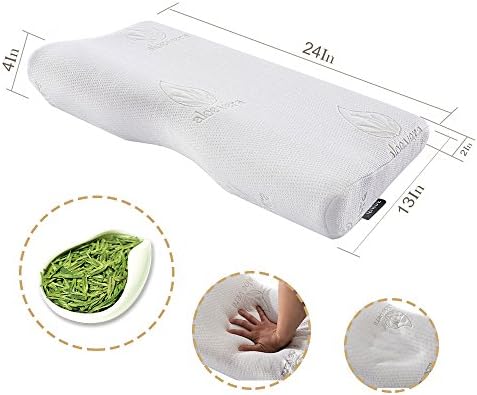 QINDE Memory Foam Ergonomic Pillow with Plush Cooling Ventilated Removable Zippered Original Aloe Vera Fiber Bed Pillows Cover for Optimal Orthopedic Support
