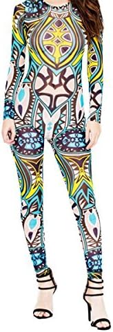 Women Sexy Bandage Bodycon Jumpsuit Tattoo Print Bodysuit 2XL Green