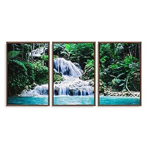 Professional Creation Elegant Technique Framed for Living Room Bedroom Waterfall in Deep Forest of Croatia for x3 Panels