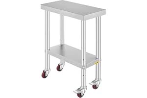 VEVOR 12x24 Inch Stainless Steel Catering Work Table, Commercial Work Table with 4 Wheels Commercial Food Prep Workbench with