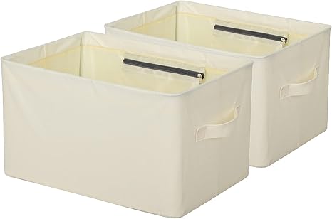 Amazon Awaytr 2個セット 収納バスケット 収納かご 小物入れかご 北欧 収納ボックス 衣類収納カゴ 収納ケース 大容量 折り畳み おもちゃ 収納 衣類 洗濯物 毛布 タオル Cd 書類 車用収納 高耐久性 頑丈 オックスフォード生地 取っ手付き 43 30 26cm ベージュ かご