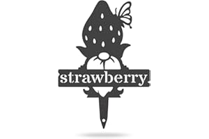 RealSteel Brand, Gnome Plant Markers for Outdoors, Garden Labels Metal Stake, Plant Tags, Garden Sign for Vegetables, Outdoor Decorations, Yard and Gardening Gift - Strawberry
