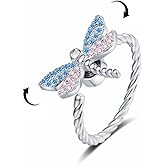 Cute Dragonfly Spinner Fidget Ring for Women Fashion Chic Statement Crystal Cubic Zirconia Pink Blue Anxiety Rotate Freely Inspirations Jewelry Adjustable Stacking Ring Dainty Engagement Gift Birthday
