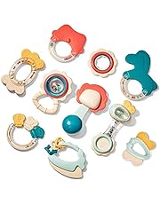 hahaland Baby Teething Toys for Babies, Infant Newborn Baby Toys 0-3 3-6 Months, Silicone Baby Teether Rattle Toys for Baby, Baby Shower Gifts for Newborn Boys Girls, 10 Pcs with Storage Box for 0 Months+