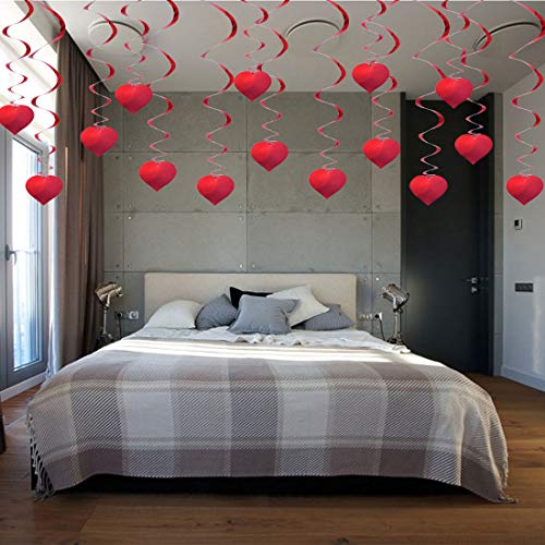 Valentines Day Decorations - 24 PCS Hanging Heart Swirls Hanging Decorations for Anniversary Wedding Bridal Celebration and Party Supplies