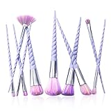Zodaca [10 Pcs-Set] Professional Makeup Unicorn Brush Set with Spiral Handle & Rainbow Bristles - Including Foundation Blending Blush Concealer Eye Face Liquid Powder Cream Cosmetics Brushes Kit