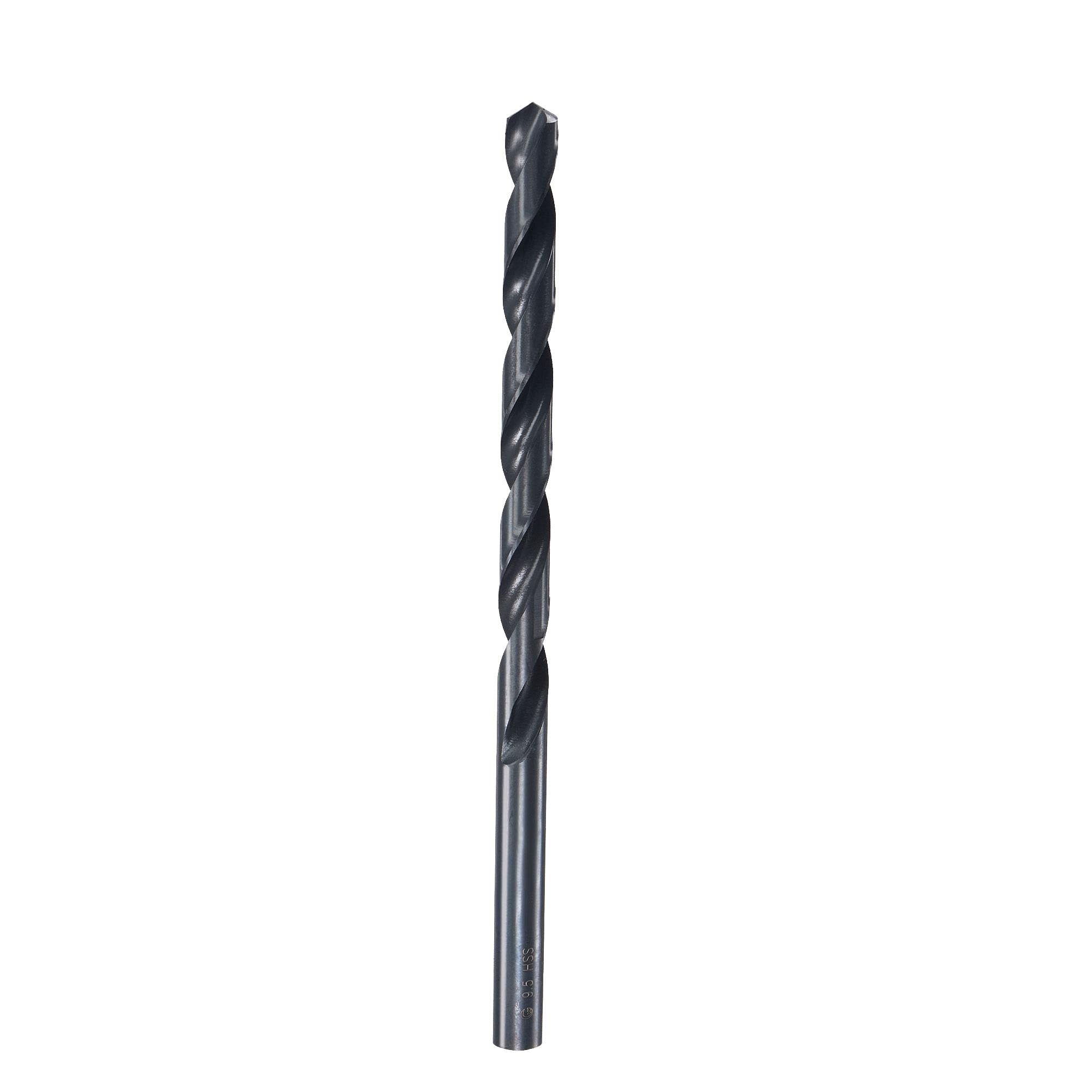 sourcing map High Speed Steel Lengthen Straight Shank Twist Drill Bit Fully Ground Black Oxide 9.5mm Drill Diameter 175mm Total Length 95mm Drill Bit Length