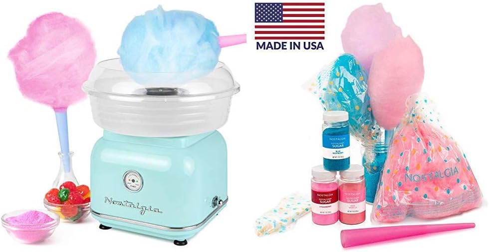Nostalgia CLCM8AQ Classic Retro Hard and Sugar Free Countertop Cotton Candy Maker with Cotton Candy Party Kit