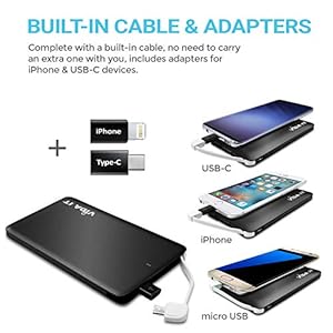 Vida IT vCard+ Power Bank Mini Caricabatterie Esterna Universale Portatile 4000mAh Piccolo e Sottile Caricatore di Sostegno da Viaggio Compatibile con iPhone Android USB-C con Cavo Integrato 3 in 1 - immagine 4
