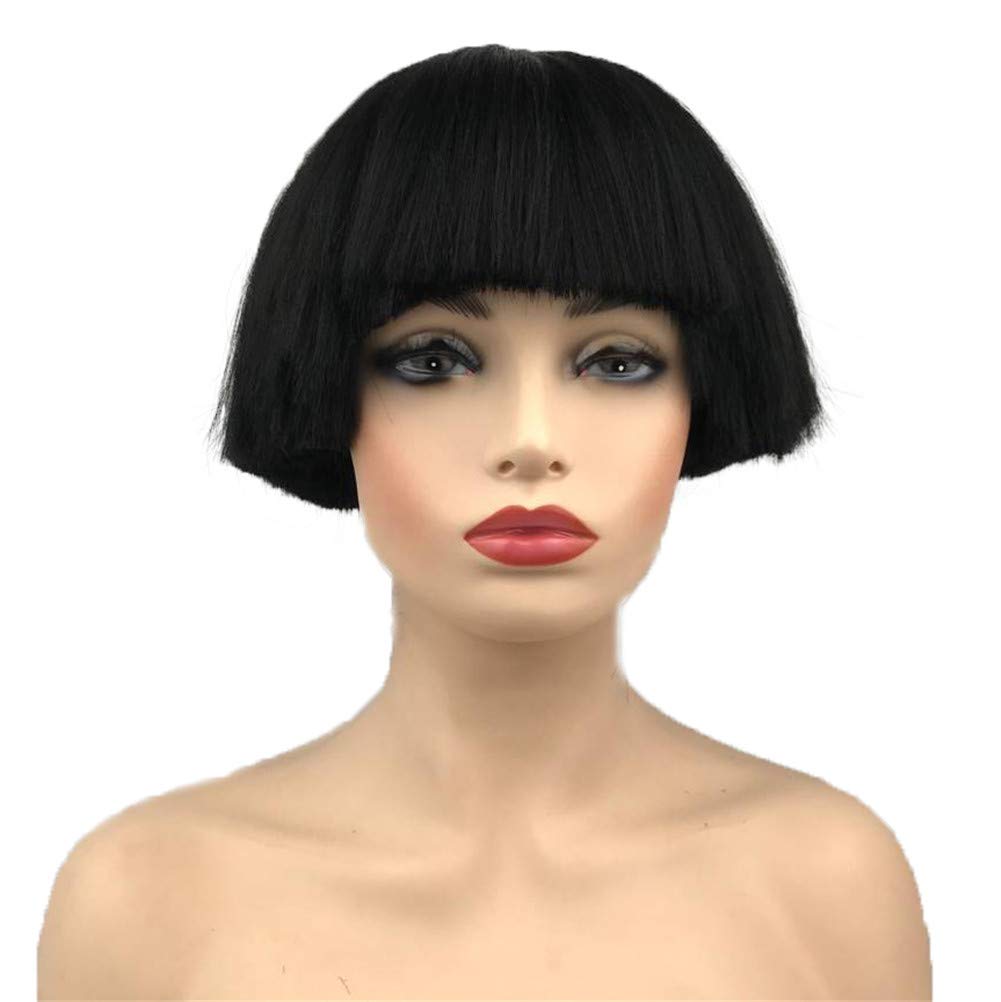 Photo 1 of Aimole Short Yaki Straight Synthetic Wigs Black Mushroom Head Wig Bowl haircut Wigs Bob Natural Black (1B Black)