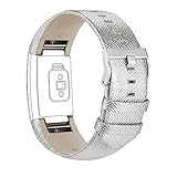 For Fitbit Charge 2 Bands, Genuine Leather Replacement Bands for Fitbit Charge 2 Silver
