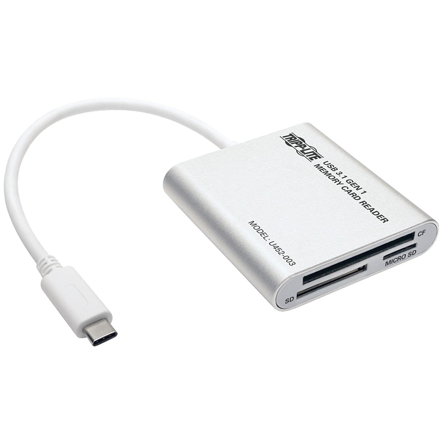 Tripp Lite USB 3.1 Gen 1 USB-C Multi-Drive Smart-Card Flash-Memory Media Reader/Writer, Thunderbolt 3 (U452-003)