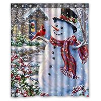 FMSHPON Happy Snowman and Cardinals Winter Holiday Merry Christmas Waterproof Polyester Fabric Shower Curtain 66x72 Inches