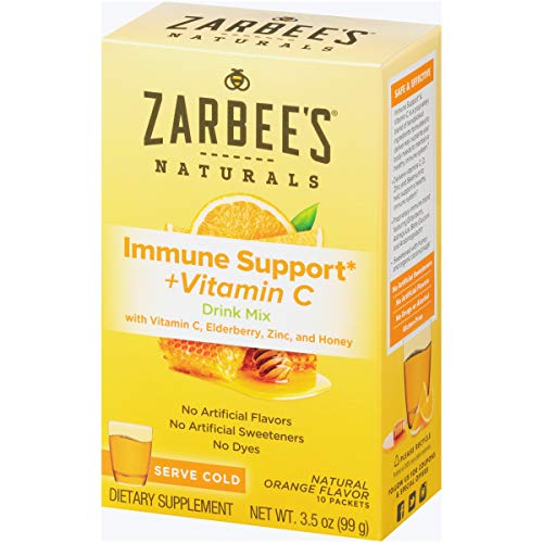 Zarbee's Naturals Immune Support* & Vitamin C Drink Mix with Zinc & Honey, Natural Orange Flavor, 10 Packets
