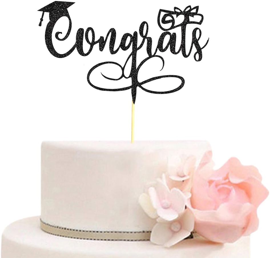 Congrats Cake Topper for Graduation 2020 Party Decorations, Congrats Grad Party Decor Sign, Black