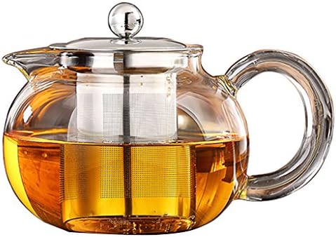 Glass Teapot Heat Resistant stainless steel Infuser Short Spout Tea pot for Tea (500ml)