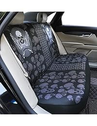 Super Accessories   Fundas de asiento de coche universales para todas las estaciones, cómodas, 7 unidades, diseño de calavera, camión, SUV o furgoneta (negro)