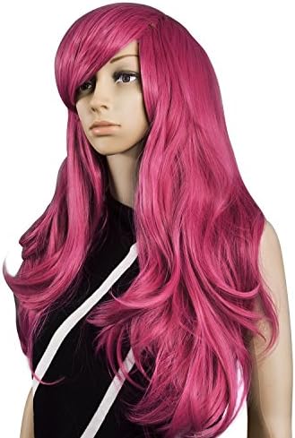 Krodi Wig Fashion Heat Resistant Big Wavy Long Curly Human Hair Wigs (Purple Red)