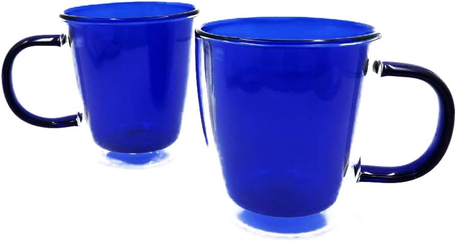 Doctor Bee 300ml Pyrex Glass Mugs 100% Handmade Double-wall Cups with handle for Coffee Juice Water Milk Set of 2 (blue)