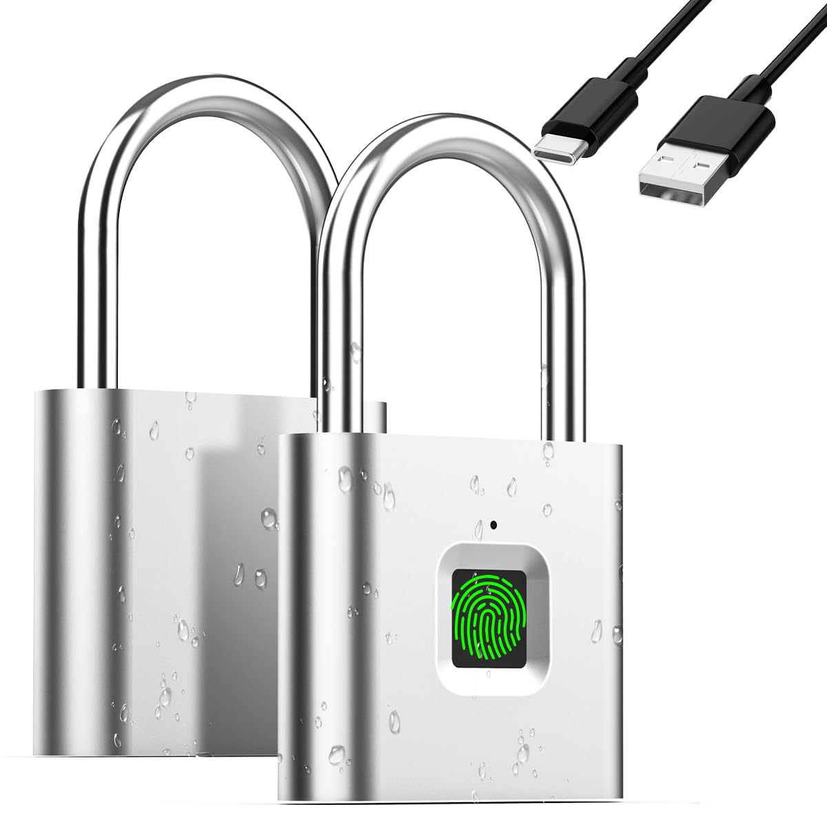 AICase Digital Fingerprint Padlock, USB Rechargeable Security Keyless Lock IP67 Waterproof for Indoor and Outdoor Use-Silver