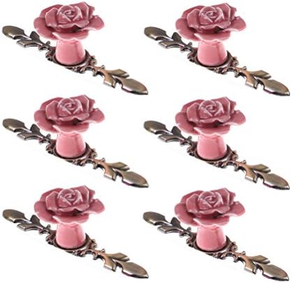 Corasays Rose Shape Ceramic Drawer Cabinet Knobs and Pulls for DIY Home Furniture Cabinet Dresser Cupboard Bin Door Handles, Pack of 6 (Pink, 118MM)