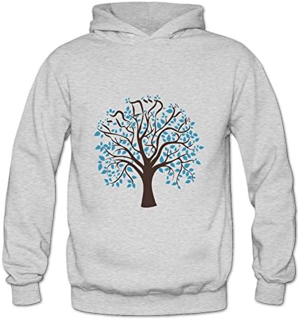 WAWPU Women's Blue Fractal Tree Graphic Pullover Hoodie Large Light Grey