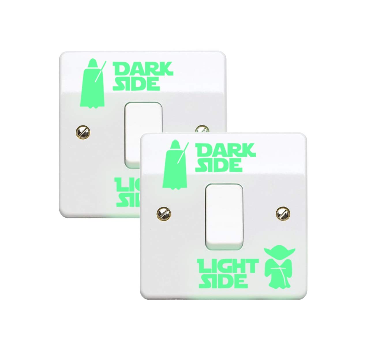 StickerDeen | Dark Side Light Side Light Switch Vinyl Decal Sticker (Kids Room, Man Cave, Home, Boys, Girls, Children, Adults) - UK Made (Glow in The Dark) (Pack of 2)