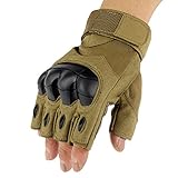 1 Pair Sports Gloves, ADiPROD Hard knuckle Half Finger/Fingerless Shooting Army Police Airsoft Gear (Brown, Large)
