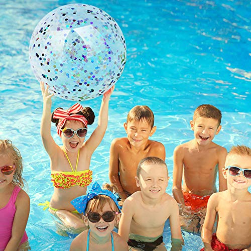 XYH Beach Ball Toy for Beach and Pool, Confetti Sequins Inflatable Beach Ball Glitter, Summer Parties and Gifts (2X16in, 2X24in)