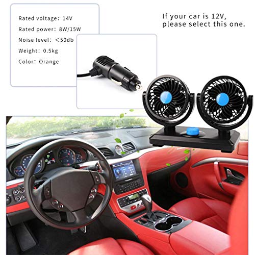 New 12V Electric Car Fan 2 Speed Dual Head 360 Degree Rotatable Auto Cooling Air Circulator Fan Cooling Oscillating Dashboard Ventilation Air Fan for Van SUV RV Boat Auto Vehicles Dog (A) - Thumbnail 5
