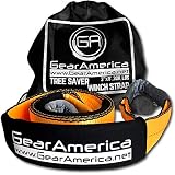 GearAmerica Tree Saver Winch Strap 3" x8' | Heavy Duty 35,000 lbs (17.5 Tons) Strength | Off-Road Towing and Recovery Rope for Jeep or Truck | Reinforced Loops + Adjustable Sleeves + Free Storage Bag