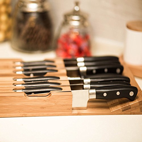 Utoplike InDrawer Bamboo knife block Drawer Knife Organizer and Holder,Store up to 12 knives