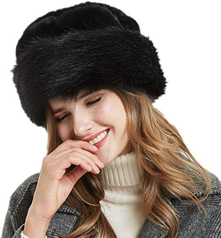 Soul Young Women's Leopard Faux Fur Hat with Fleece and Elastic for Winter