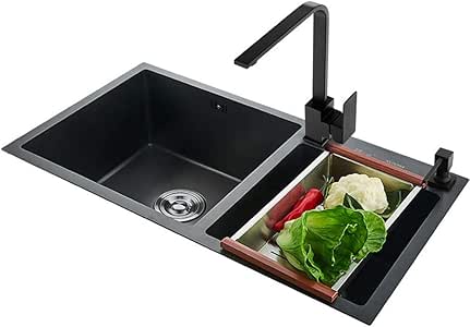 Fregadero Negro Lavaplatos De Cocina Tazón Doble Vajilla Y Lavaplatos